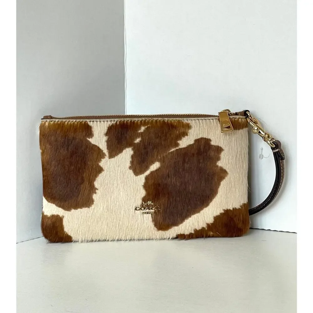 Coach Ashton Wristlet Haircalf Cow Print Leather Clutch CDY07
